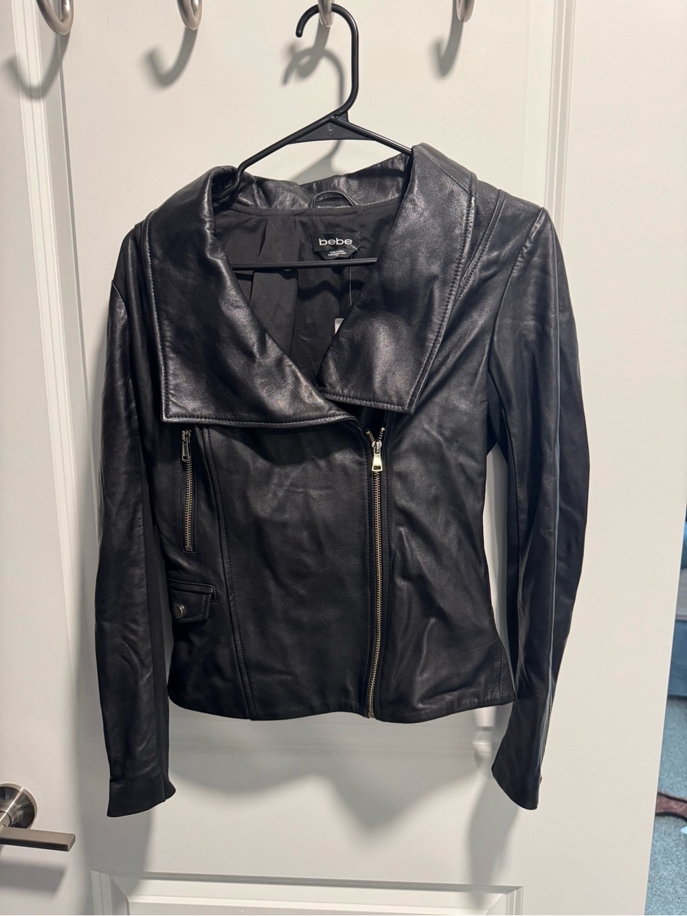 bebe Danielle 100% Lamb Leather Moto Jacket Black Women’s S
